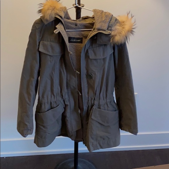 JILL STUART army green coat with real fur - Picture 2 of 5